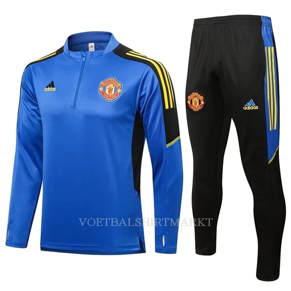 Manchester United Trainings Sweatshirt Pak Kind 2022-23 Kwartrits Blauwe