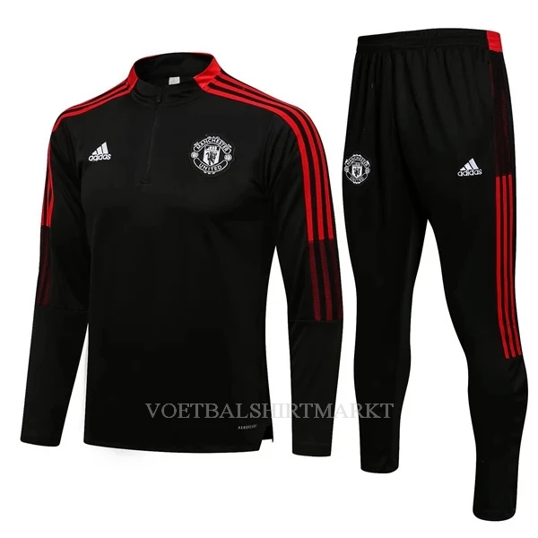 Manchester United Trainings Sweatshirt Pak Kind 2022-23 Kwartrits Zwart-Rode