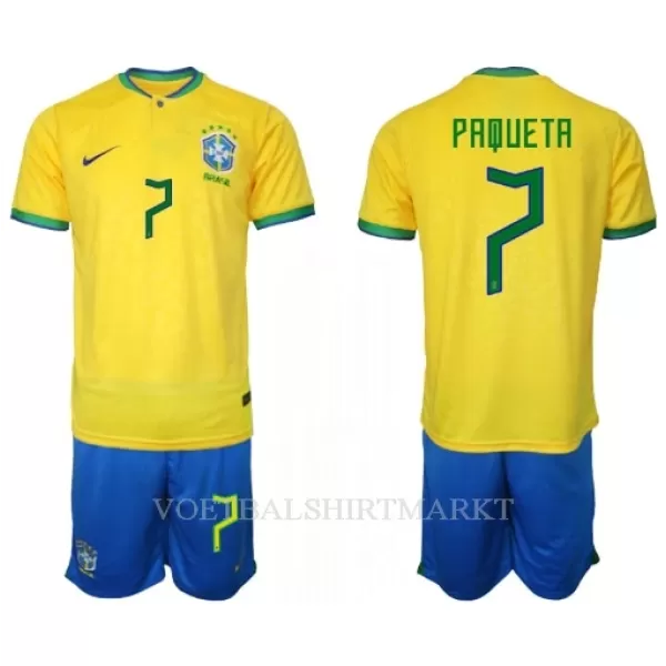 Brazilië Lucas Paqueta 7 Tenue Kind Thuis WK 2022