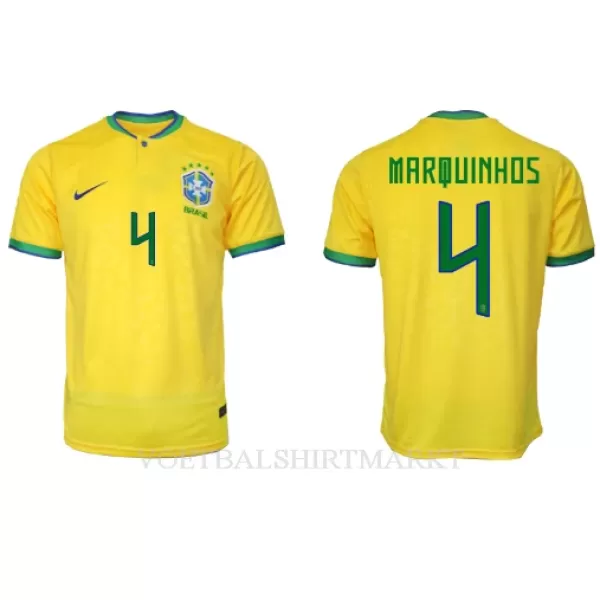 Brazilië Marquinhos 4 Shirt Heren Thuis WK 2022