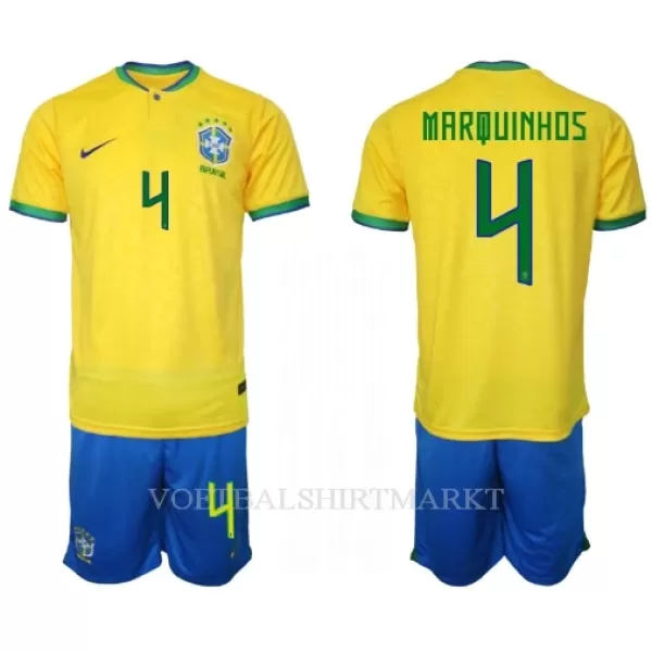 Brazilië Marquinhos 4 Tenue Kind Thuis WK 2022