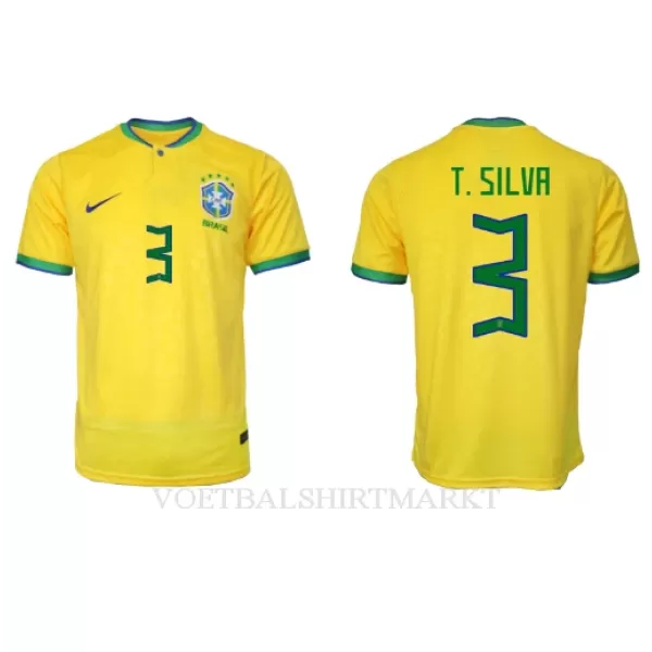 Brazilië Thiago Silva 3 Shirt Heren Thuis WK 2022