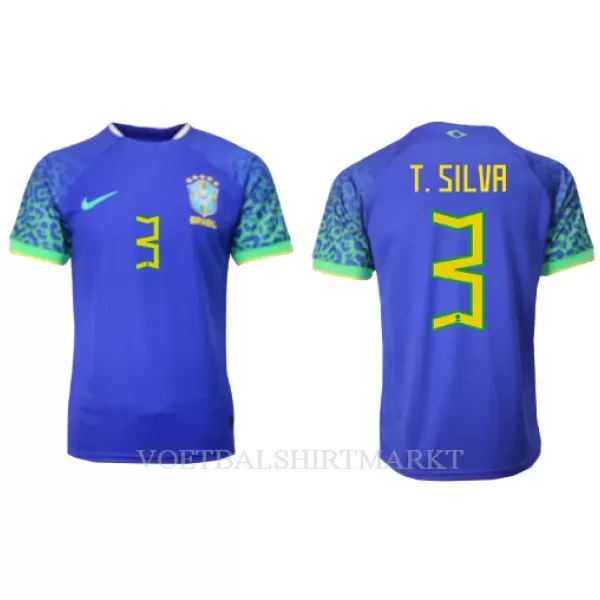 Brazilië Thiago Silva 3 Shirt Heren Uit WK 2022