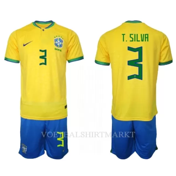 Brazilië Thiago Silva 3 Tenue Kind Thuis WK 2022