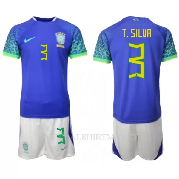 Brazilië Thiago Silva 3 Tenue Kind Uit WK 2022