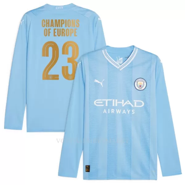 Manchester City Champions of Europe Shirt Heren Thuis 2023/24 Lange Mouw