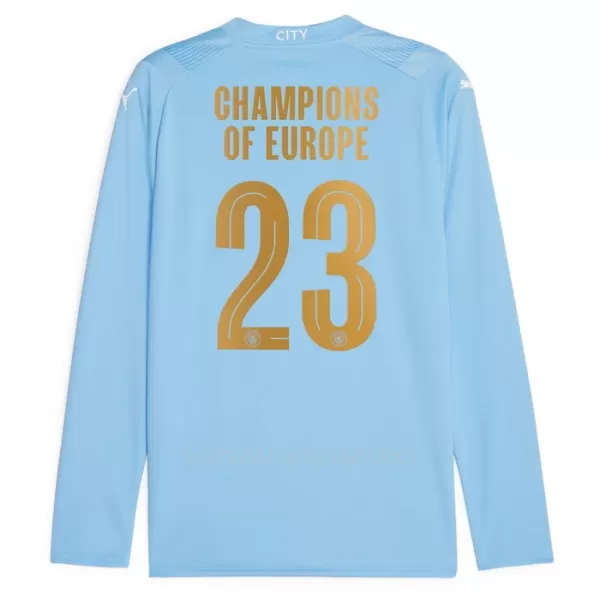 Manchester City Champions of Europe Shirt Heren Thuis 2023/24 Lange Mouw