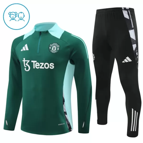 Manchester United Trainingssweaterset Kind 2024/25 Kwartrits Groene